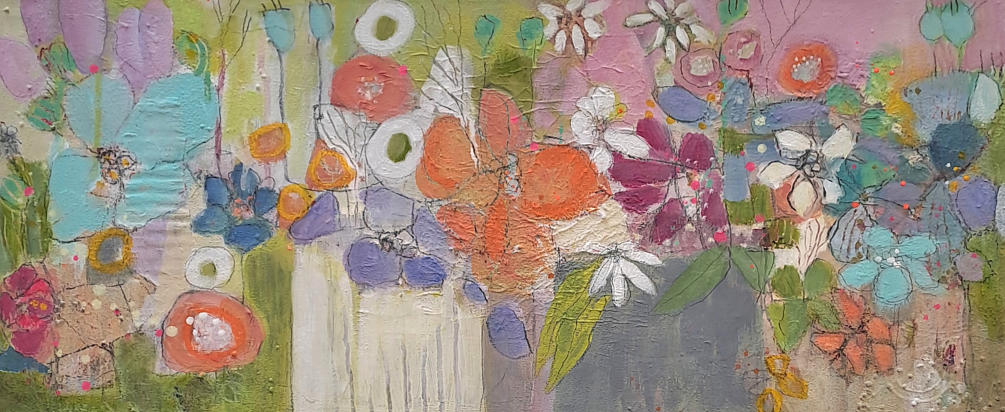 "Blütenzart", Acryl-Mischtechnik, 30 x 70 cm