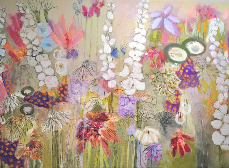 "Weiße Lupinen", Acryl-Mischtechnik, 70 x 50 cm