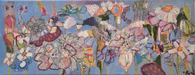 "Blütenblau", Acryl-Mischtechnik, 50 x 20 cm