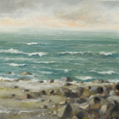 "Ostseestrand mit Steinen", Acrylmischtechnik, 80 x 80 cm