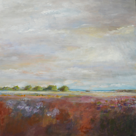 "Felder im Spätsommer", Acrylmischtechnik, 80 x 80 cm