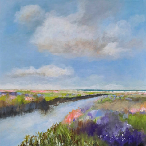 "Frühling am Polder", Acrylmischtechnik, 80 x 80 cm