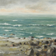 "Ostseestrand mit Steinen", Acrylmischtechnik, 80 x 80 cm