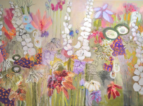 "Weiße Lupinen", Acryl-Mischtechnik, 70 x 50 cm