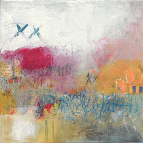 "Red of spring", Mixed media, 30 x 30 cm