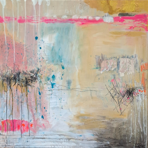 Aus der Serie SURFACES: "Golden corner", Acrylmischtechnik auf Leinwand, 80 x 80 cm